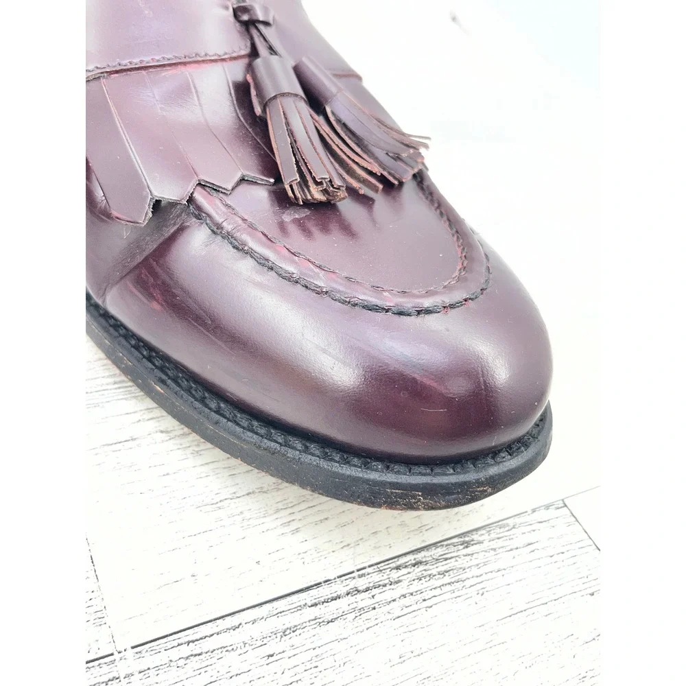 Allen Edmonds Newport Men Sz 11B Burgundy Leather Kiltie Tassel Loafers USA Made
